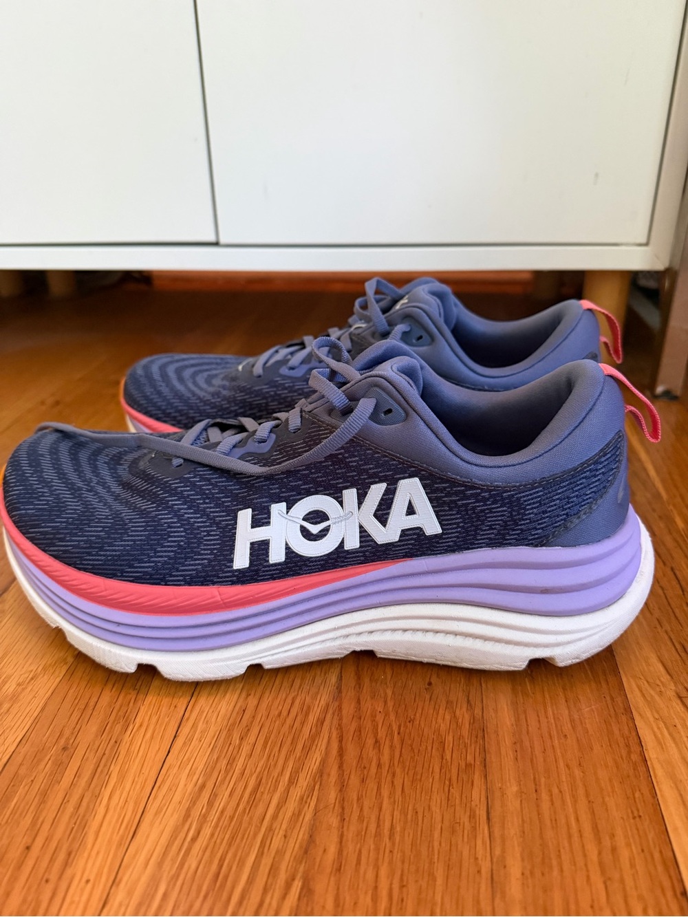 Hoka Navy Running Shoes with Pink & Lavender Midsole Accents